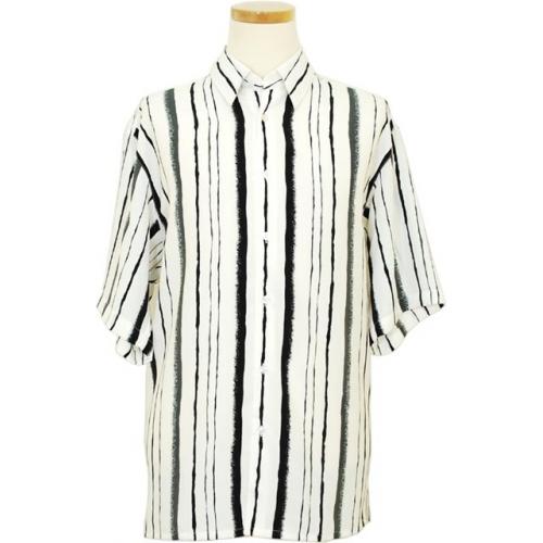 Bassiri White With Black Stripes Micro Fiber Short Sleeves Shirt #3710